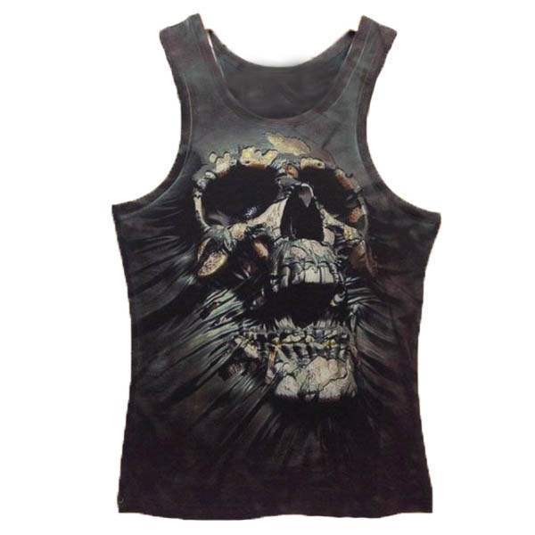 T Shirt Debardeur Effet 3d Skull Style Tete De Mort Rock Tatoo Swag Men Fashion