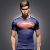 T Shirt Compression homme Superman fashion musculation mens muscles 11
