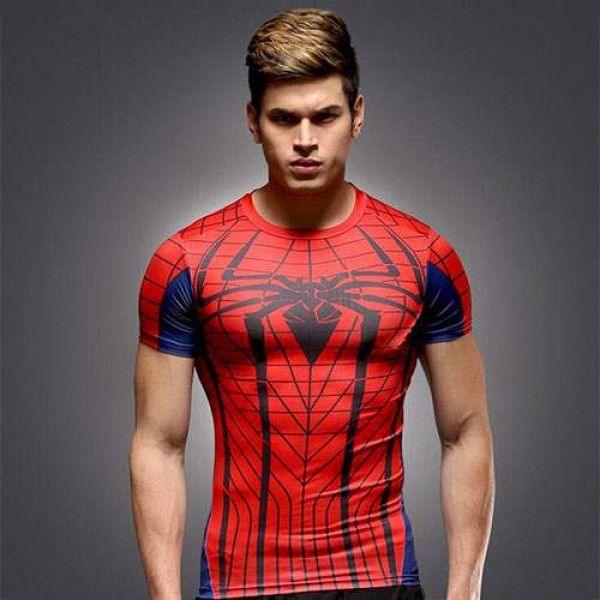 T Shirt Compression homme spiderman rouge noir fashion 13