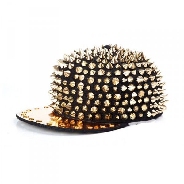 Casquette Punk hip-hop Gold spike studded hat noir black