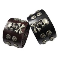 Bracelet Cuir Homme fashion Punk Skull T...