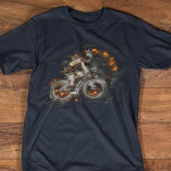 T-shirt Noir Imprime Cycliste effet feu design