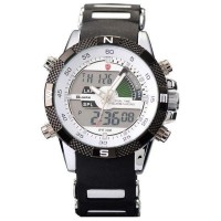 Montre homme Sport Luxe Nautique Dual Analogique Acier Noir Blanc classe