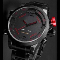 Montre homme Fashion Sport Analogique Stainless Men Outdoor Steel Luxe Watch Noir Rouge