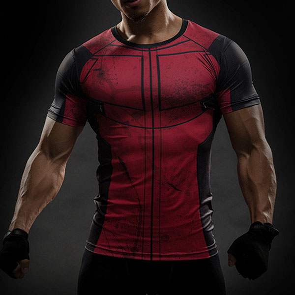 T Shirt Compression homme Red Musculation Super Hero fashion musculation