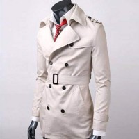 Trench Homme Style Anglais Classique Mi-long Elegant Beige clair