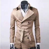 Trench Homme Style Anglais Classique Mi-long Elegant Beige fonce