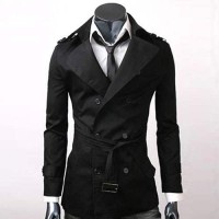 Trench Homme Style Anglais Classique Mi-long Elegant Noir