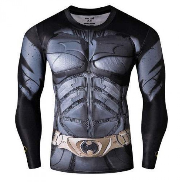 T Shirt Compression homme Batman Musculation Fashion Workout Hot manches longues