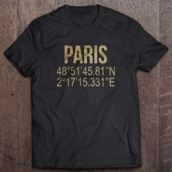 T-shirt Noir Imprime Paris Coordonnées GPS